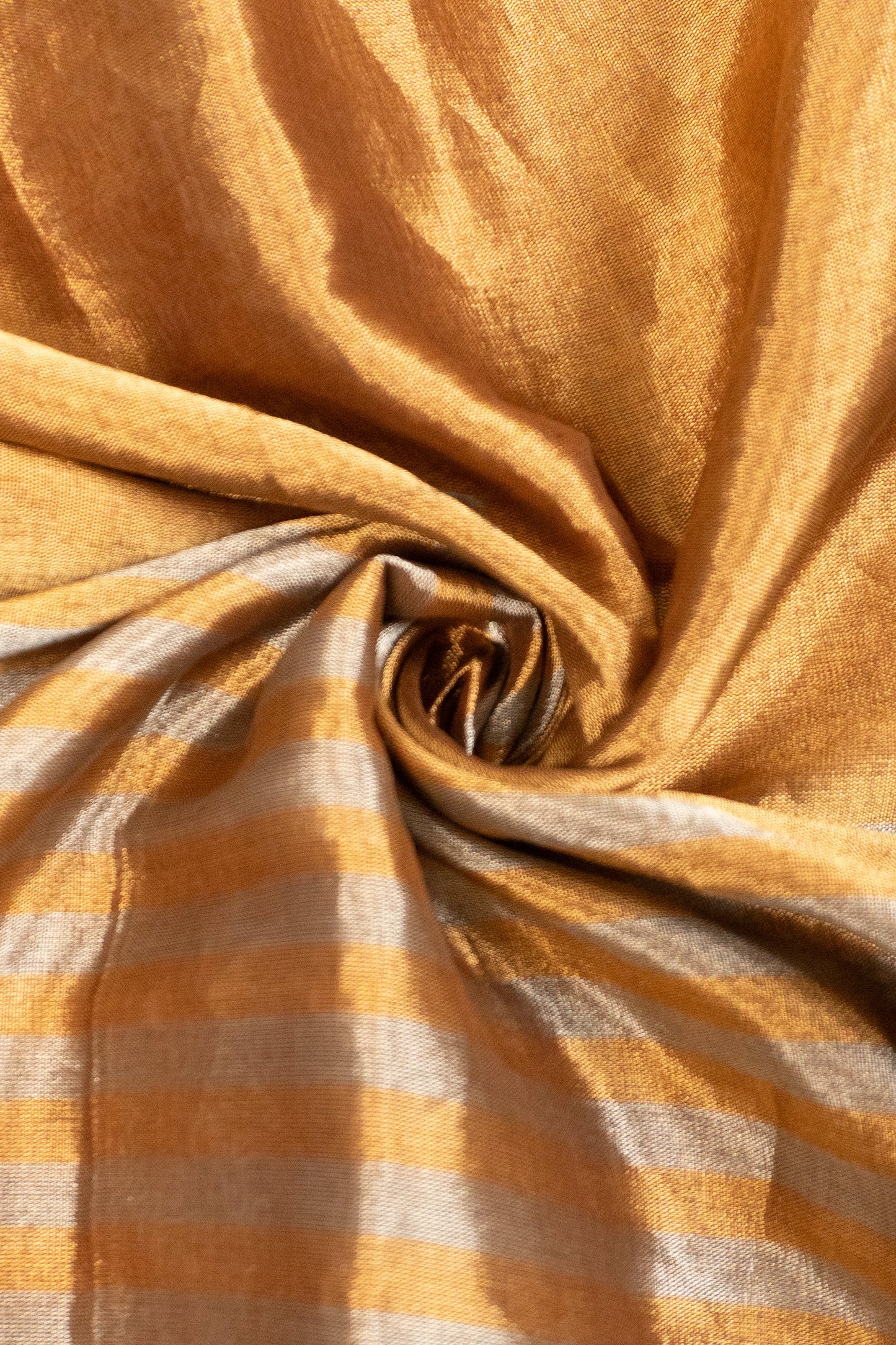 Gold Chanderi Silk Tissue Saree with Stripe and Plain Effect, Brocade Silk Contrast Navy Blue Facing, and Katdana Tassels in Pallu and Blouse