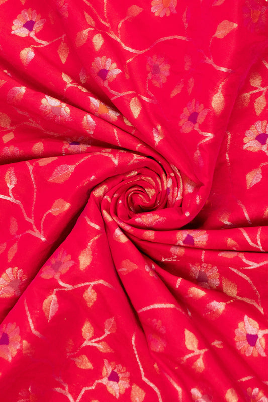 Rani Pink Banarasi Silk Saree with Tissue Organza Frills in Pallu and Blouse, and Silk Facing