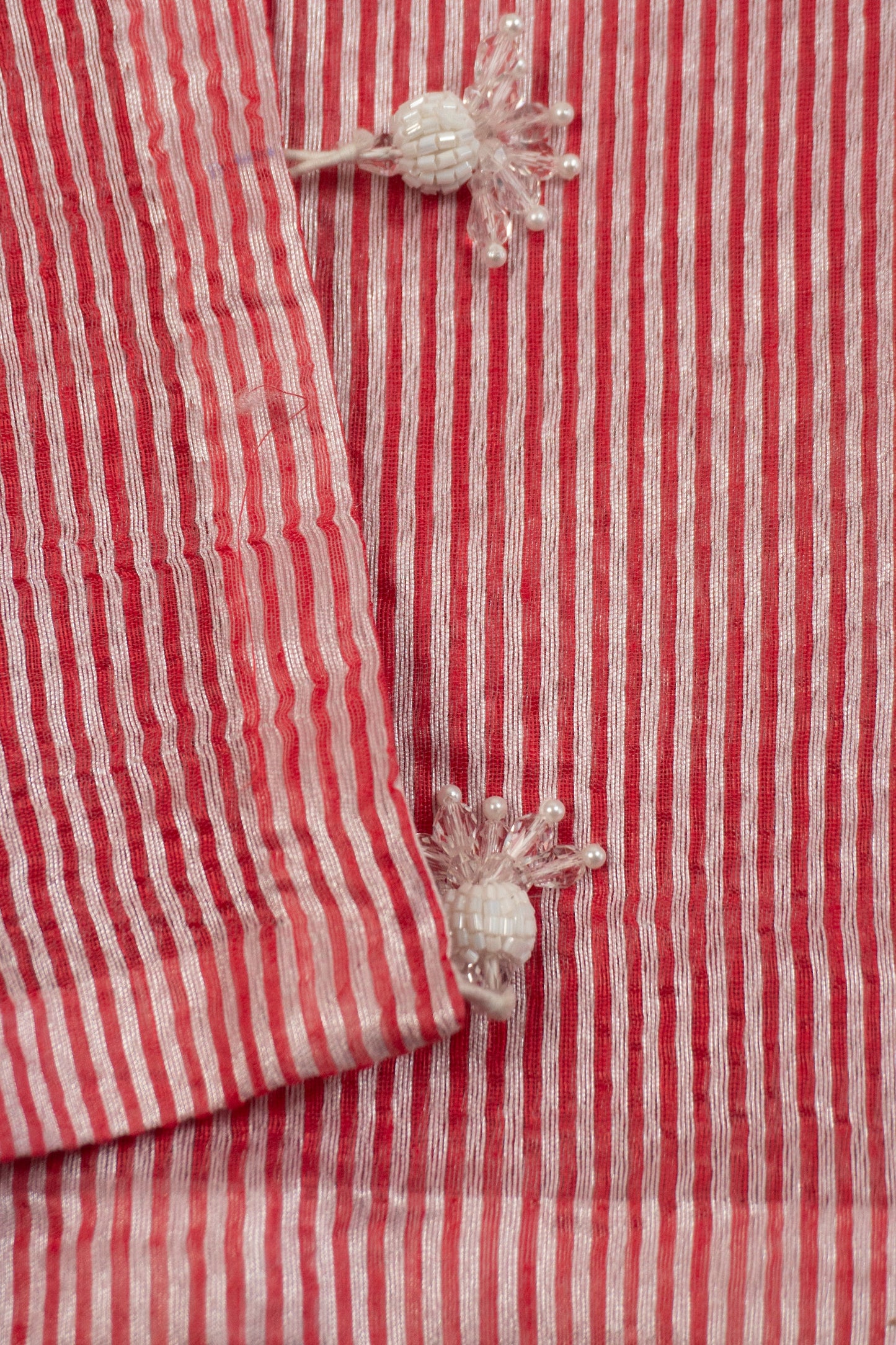 Pink and White Art Silk Saree with Satin Facing and White Katdana Tassels