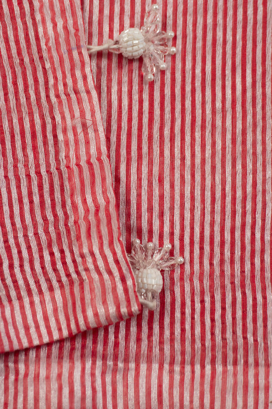 Pink and White Art Silk Saree with Satin Facing and White Katdana Tassels