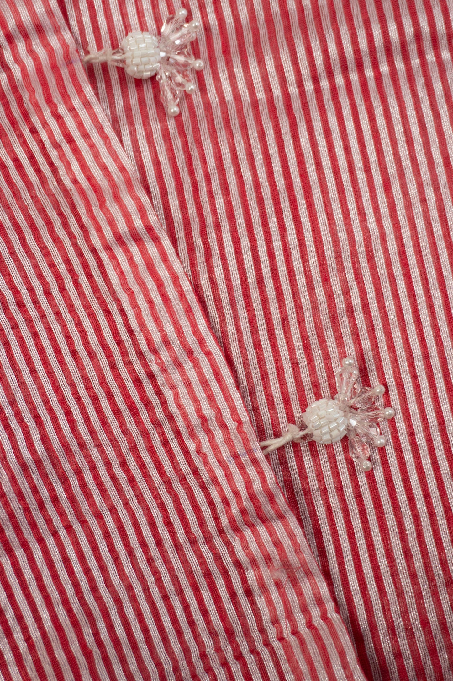 Pink and White Art Silk Saree with Satin Facing and White Katdana Tassels