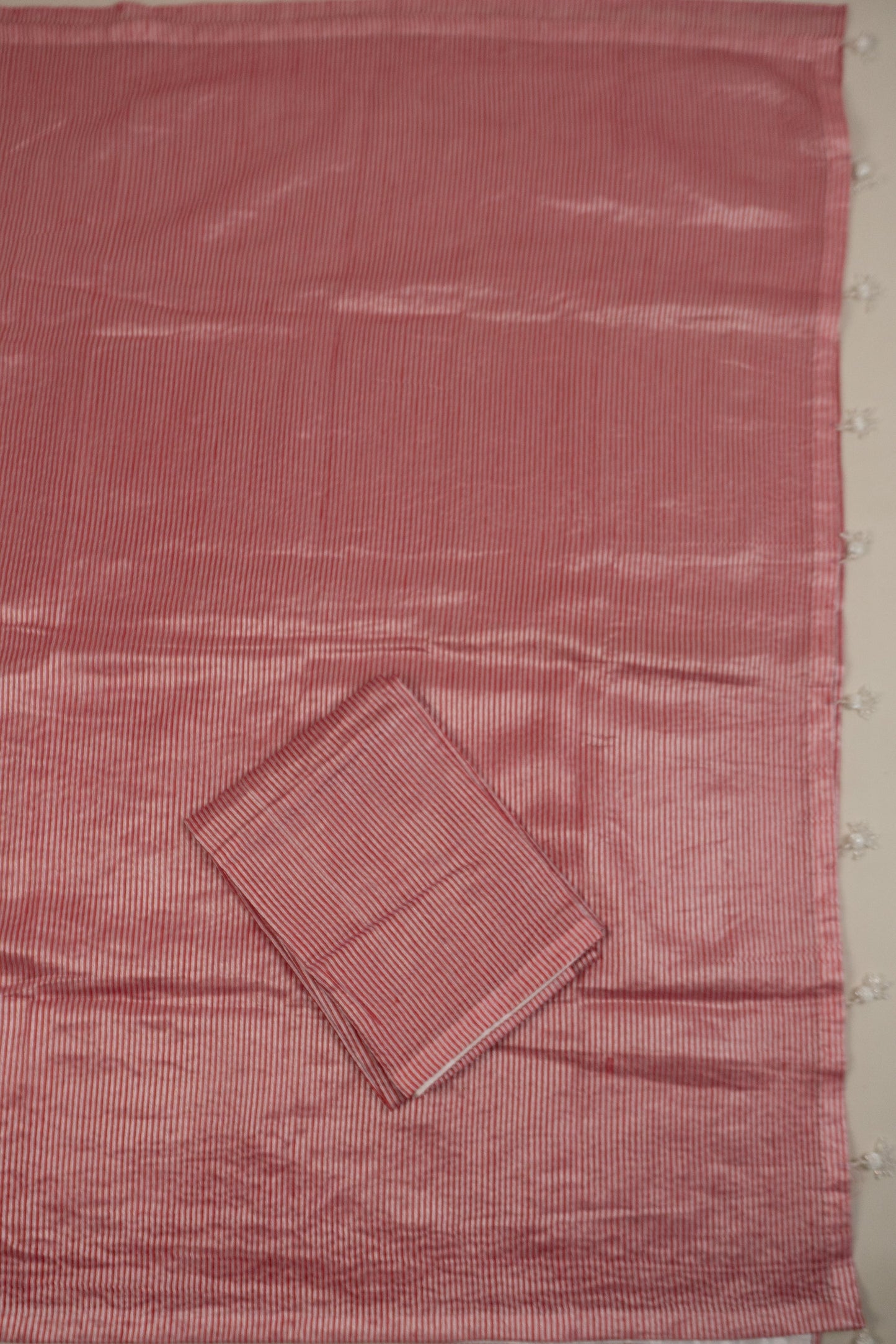 Pink and White Art Silk Saree with Satin Facing and White Katdana Tassels