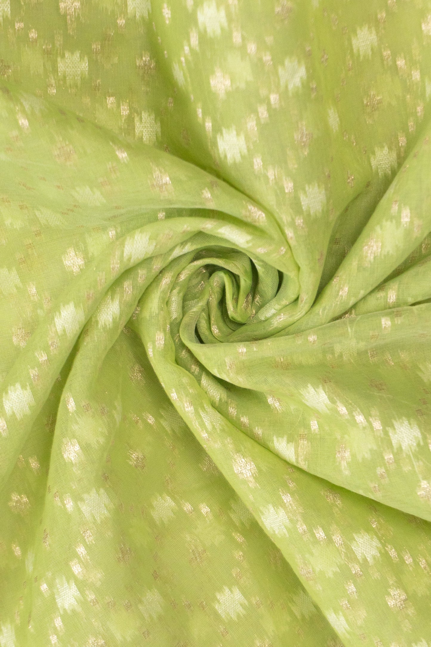 Pista Green Woven Organza Silk Saree with Intricate Diamond Pattern, Floral Border, Lurex Butta Facing, and Tassels on Saree and Blouse