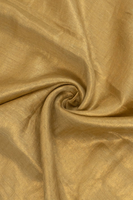 Gold Linen Saree with Art Silk Brocade Facing and Six Katdana Tassels
