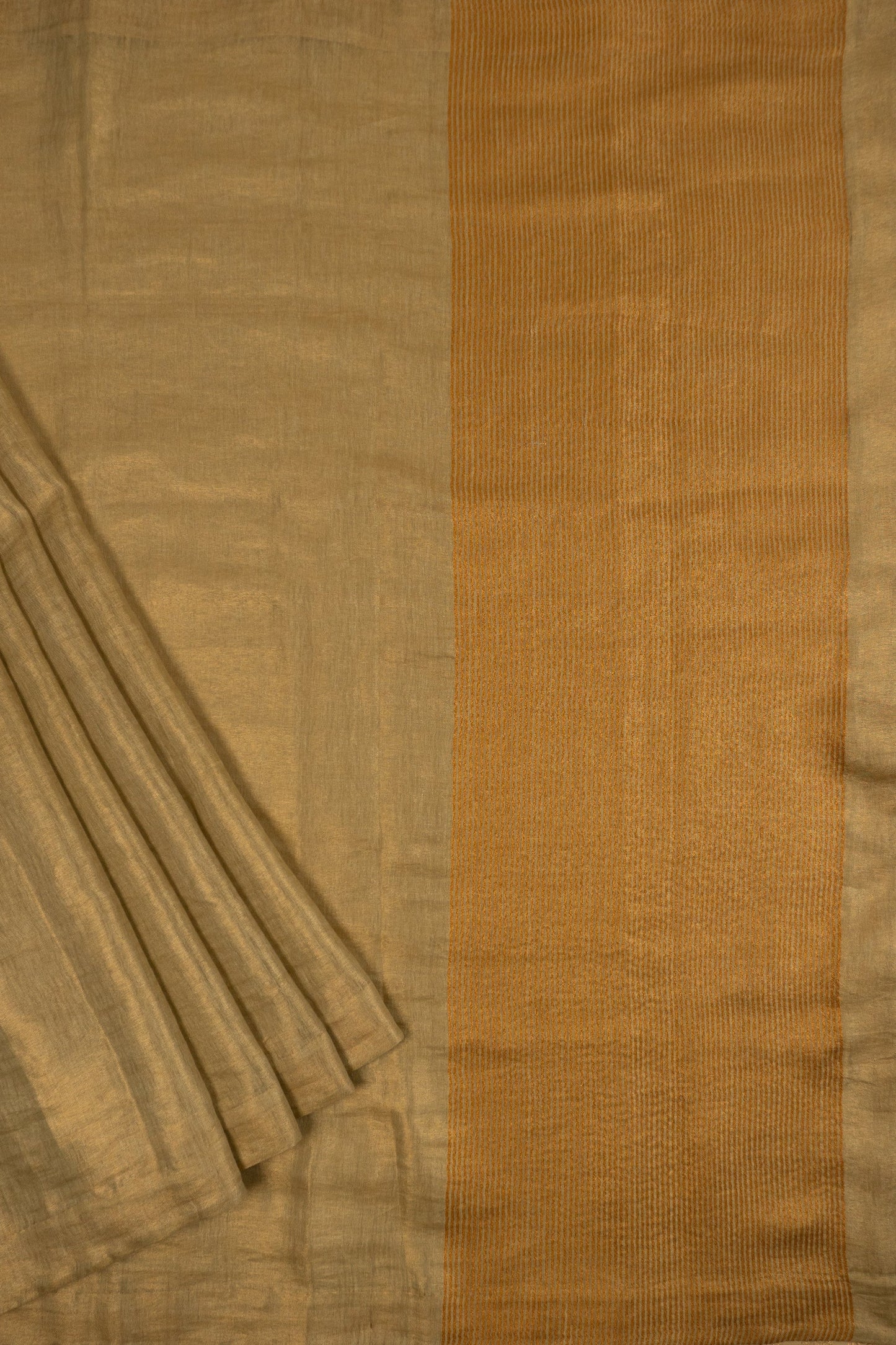 Gold Linen Saree with Art Silk Brocade Facing and Six Katdana Tassels