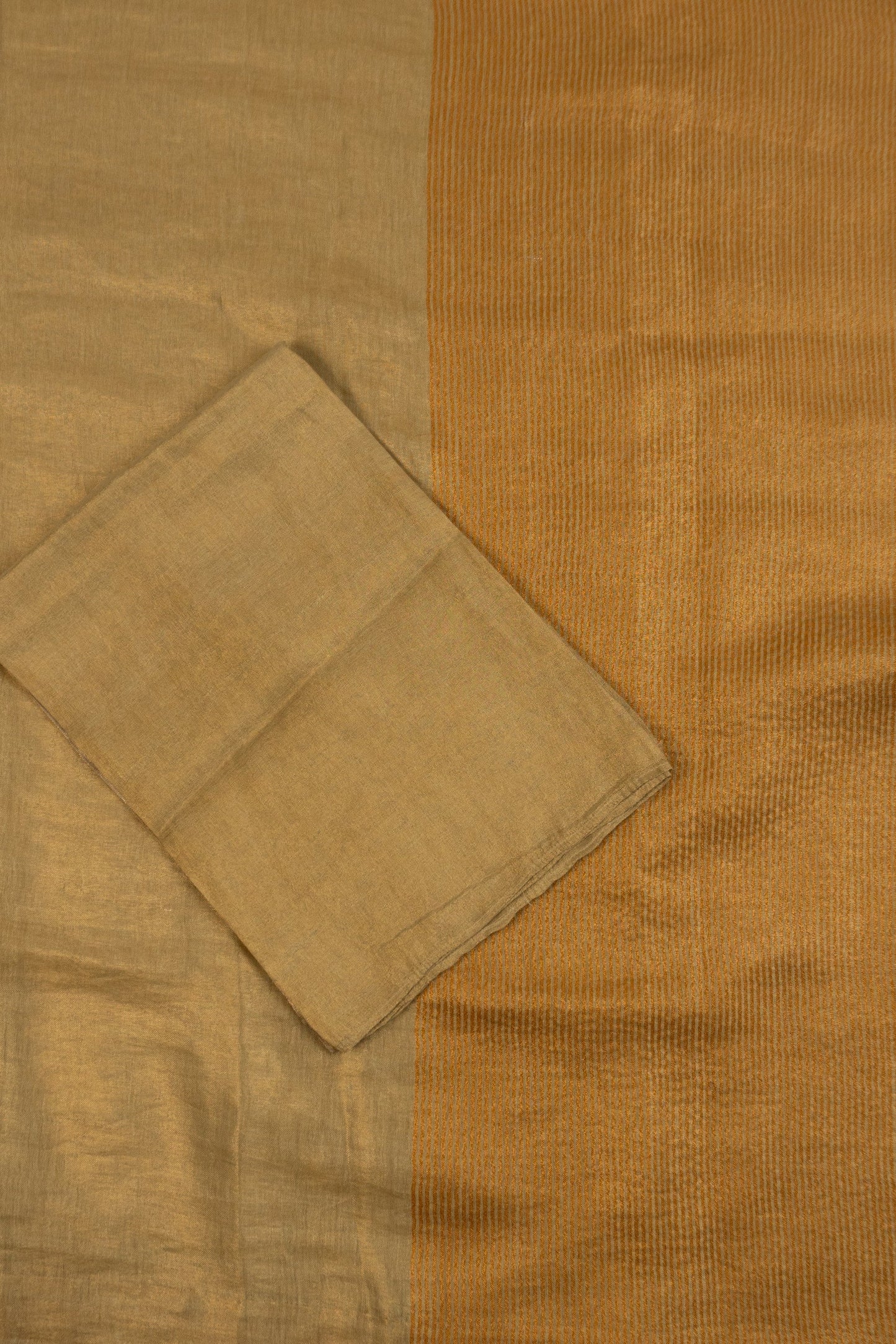 Gold Linen Saree with Art Silk Brocade Facing and Six Katdana Tassels