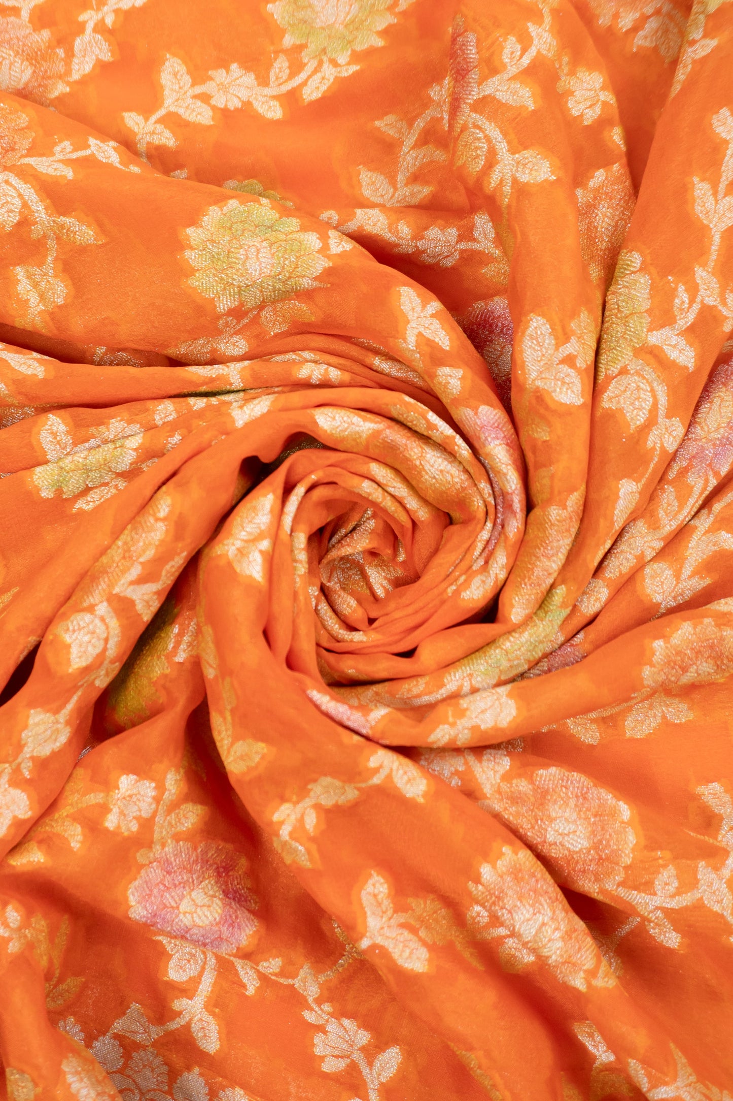 Vibrant Orange and Red Banarasi Silk Saree