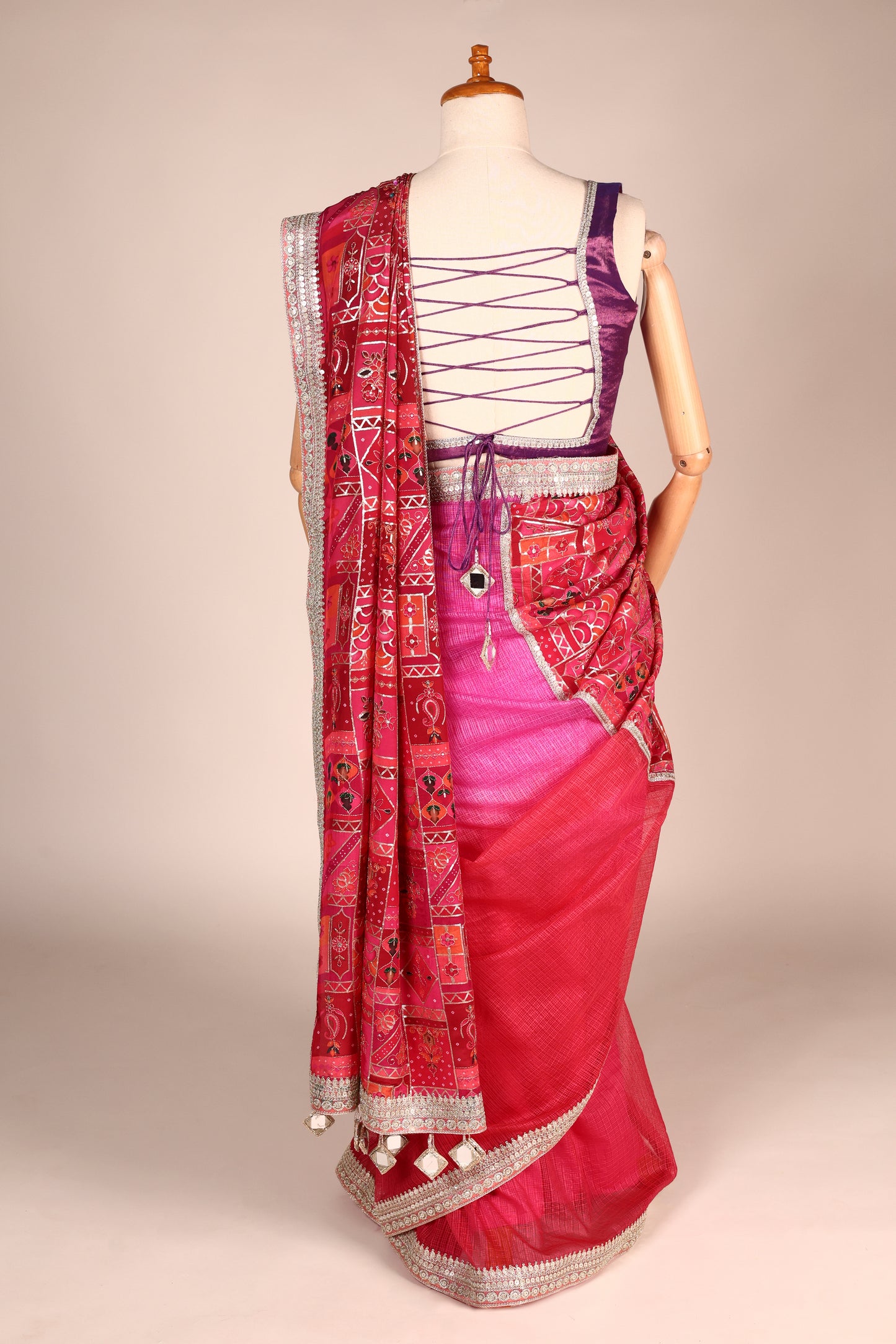 Multicolour Ombre Kota Saree with Embroidered Pallu, Lace & Tassel Detailing