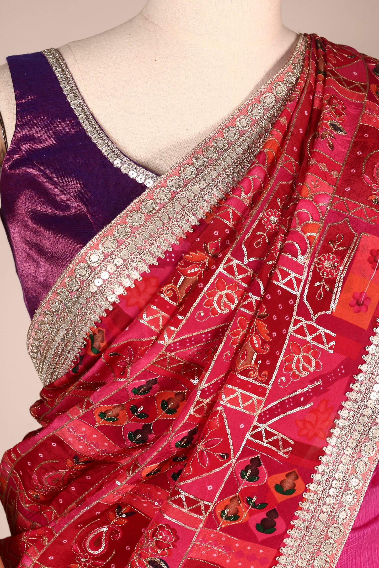 Multicolour Ombre Kota Saree with Embroidered Pallu, Lace & Tassel Detailing