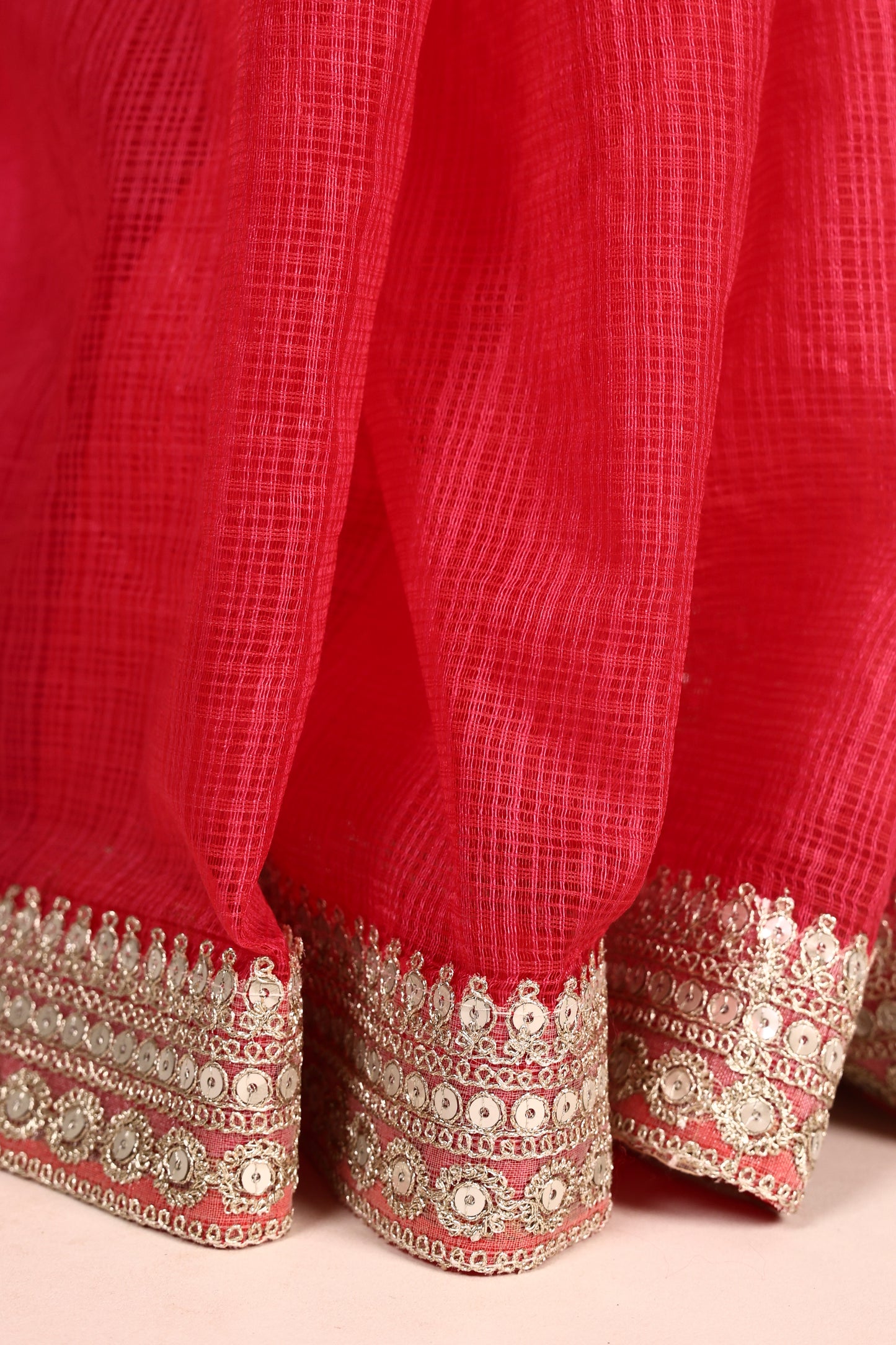 Multicolour Ombre Kota Saree with Embroidered Pallu, Lace & Tassel Detailing